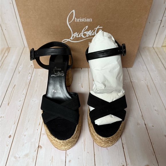 Christian Louboutin Calakala Espadrille Platform Sandal Black sz 37 / 7 - Picture 7 of 13